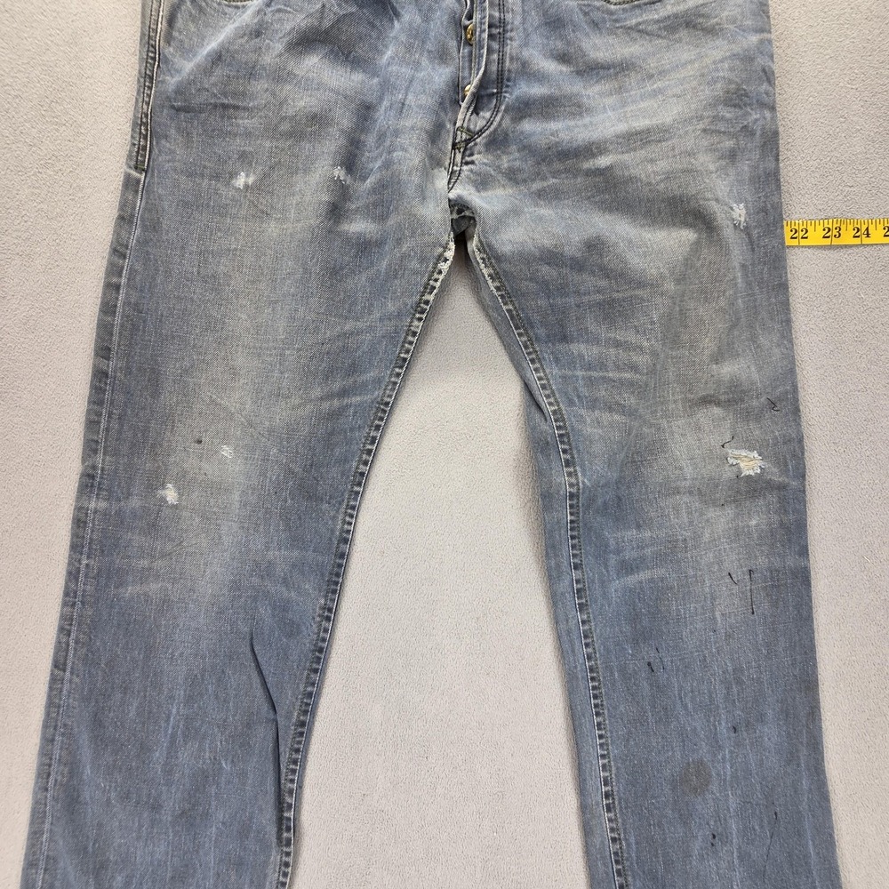 Diesel Jeans Mens 33x32 Blue Iakop Regular Slim Tapered Button Fly Italy 0804J - Picture 11 of 16